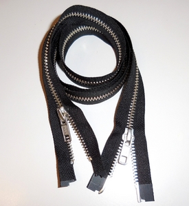 YKK Metal Zipper 2-way 6mm/100cm, Black 580, silver theet